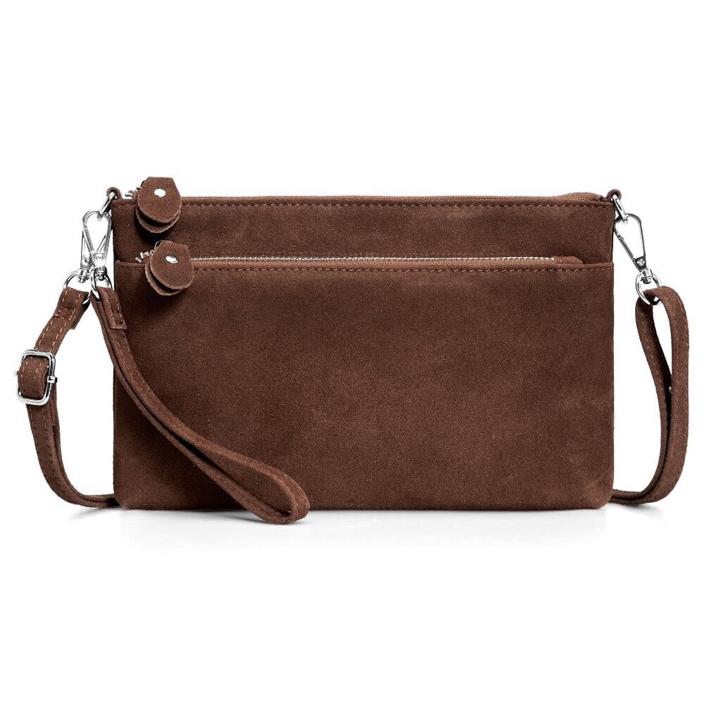 Genuine Leather RFID Blocking Crossbody Clutch Wristlet Purse for Women